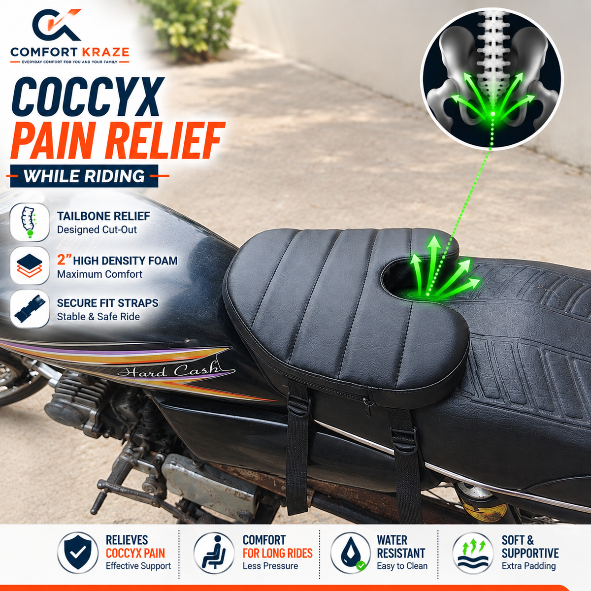 Tailbone Motorcycle Seat Cushion  - Coccyx Relief